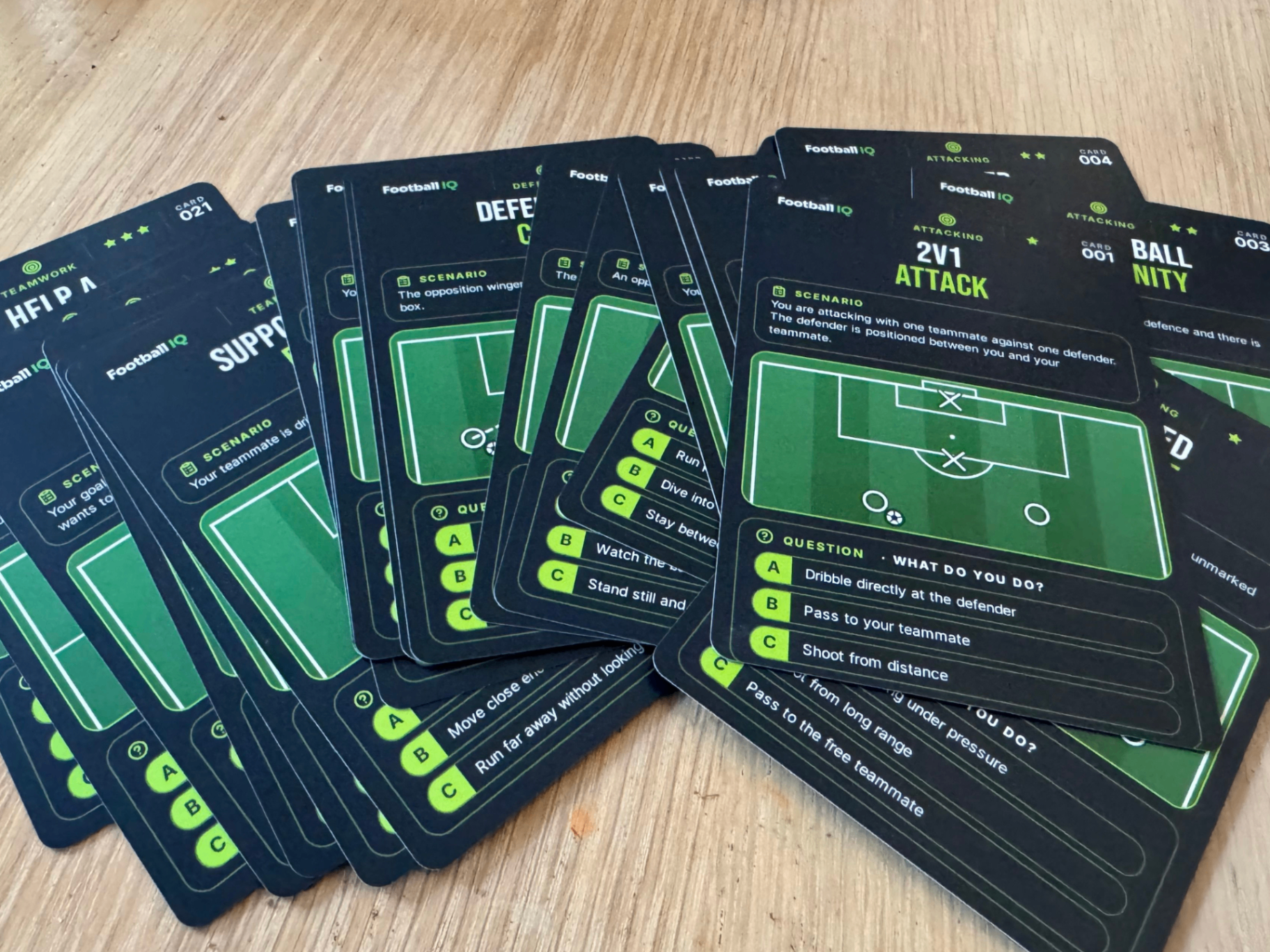 Foundation Pack cards spread out showing scenarios and coaching notes